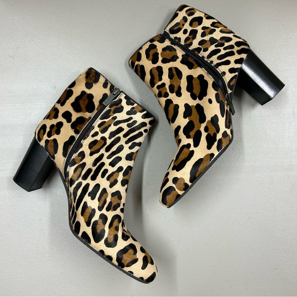 Aquatalia Florita Leopard Print Calf Hair Ankle Boot Bootie Block